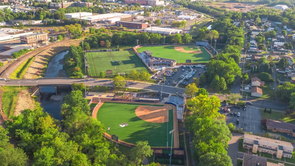 Aerial view of the baseball and softball fields at the University of Scranton's Kevin P. Quinn, S.J., Athletics Campus