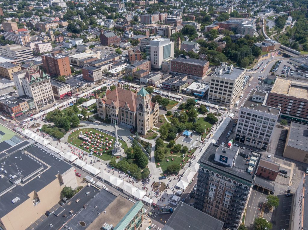 Aerial view of La Festa Italiana on Courthouse Square in Scranton, PA