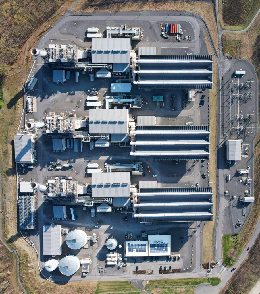 Stitched overhead drone map (orthomosaic) of the Lackawanna Energy Center power plant, Jessup, PA